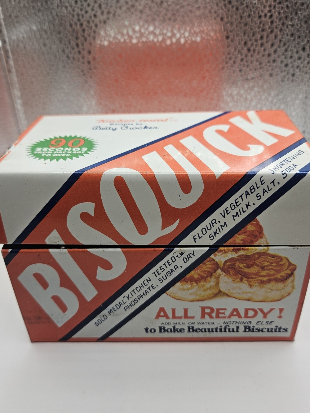 Betty Crocker Bisquick Vintage Metal Hinged Recipe Box - Orange, White & Blue